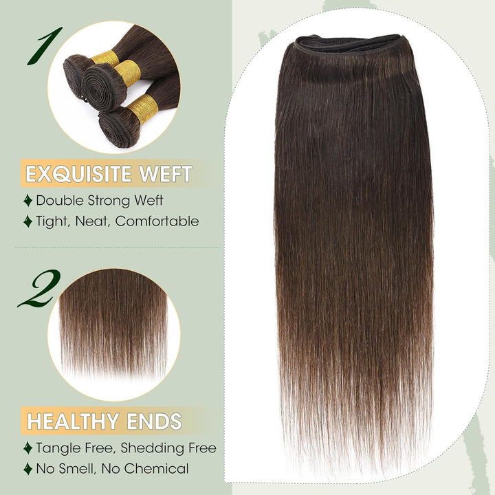 Elailite Bündel Extensions Echthaar #2 Dunkelbraun 25cm Sew in Haar Haarverlängerungen Weft Brasilia