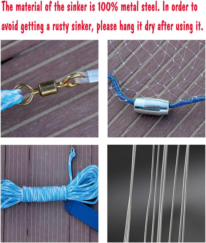 EASY BIG Amerikanisches Wurfnetz mit Aluminium-Frisbee, Fischernetz für Köderfalle, 0,8 Zoll/2 cm Ma