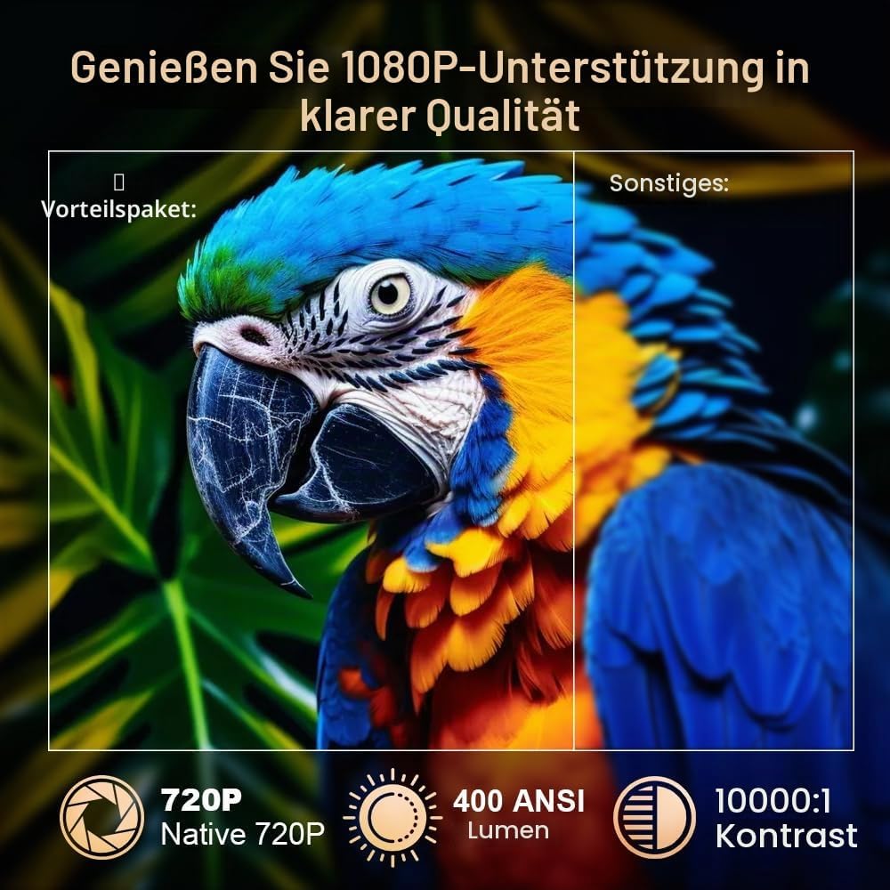 4K 1080P unterstützt Mini Beamer mit Android 11 OS Klein Projektor mit WiFi 6 Bluetooth 5.4, 270° Dr