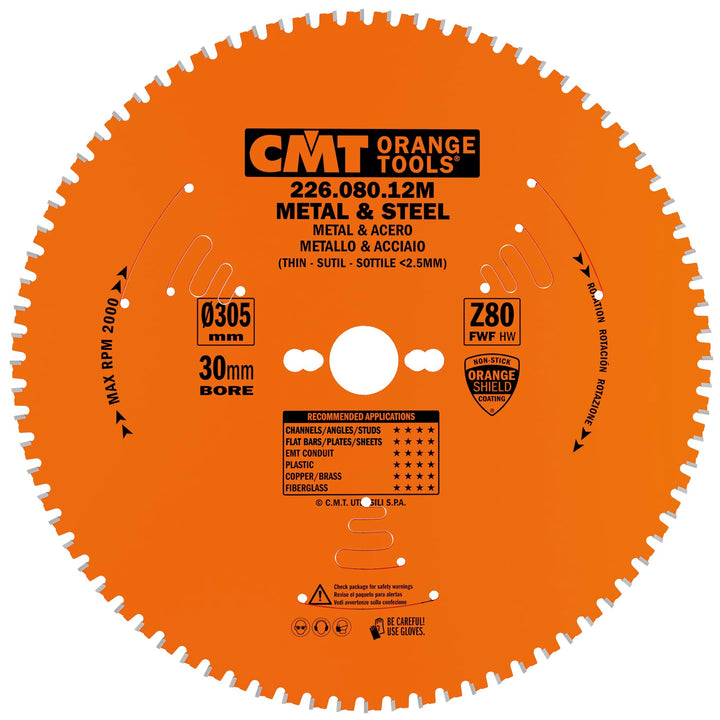 CMT Orange Tools 226.080.12 M – Kreissägeblatt für Metall 305 x 2.2 x 30 Z 80 FWF 5 Grad