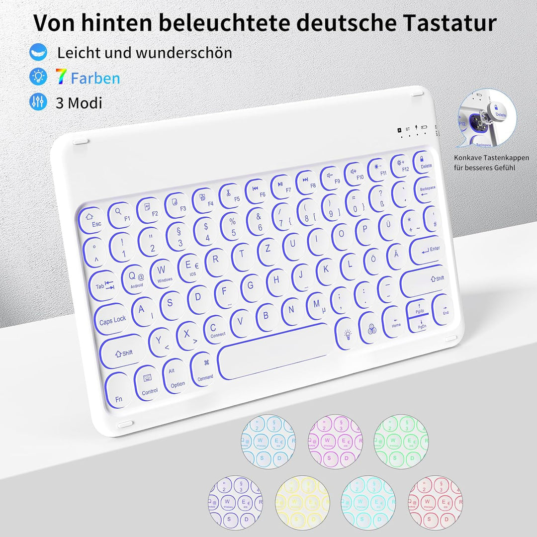 aoub Hülle mit Tastatur für iPad 9./ 8. / 7. Generation, Beleuchtete Tastatur mit Hülle für iPad 10,