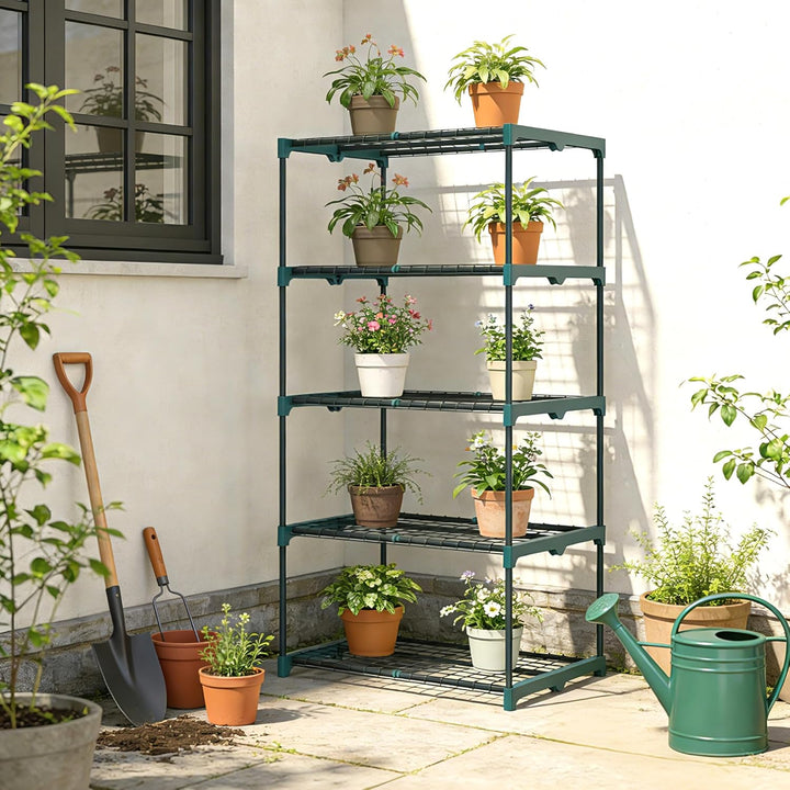 Outsunny 5-Etagen Pflanzenständer, 138 cm hoch Blumenständer mit Regalböden, mehrstöckig Pflanzenreg