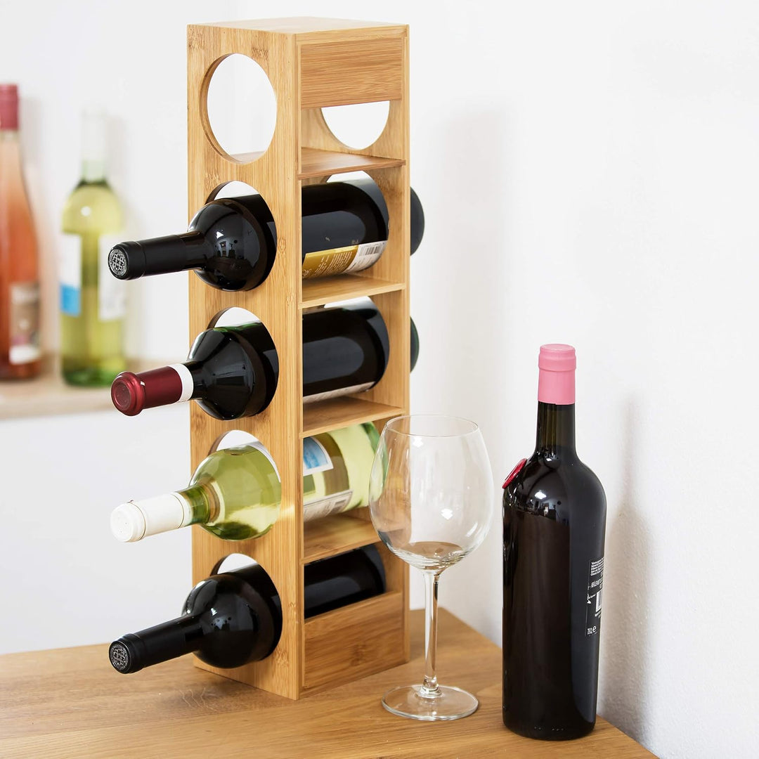 Relaxdays Weinregal aus Bambus HxBxT: ca. 53 x 14 x 12 cm mit 5 Fächern Holzregal für Wein Flaschenr