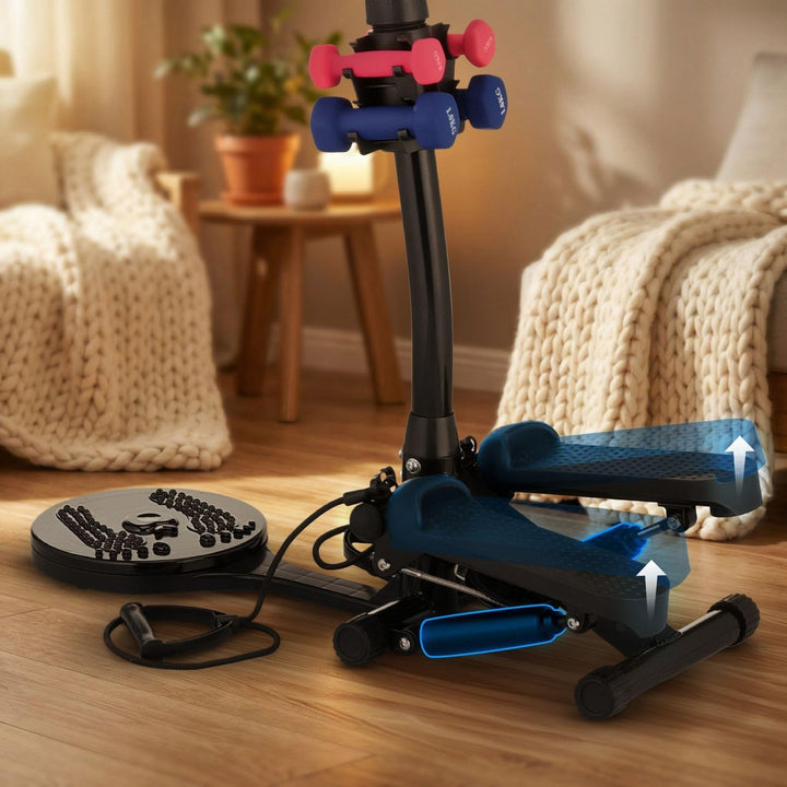 Gymtek® Stepper, Drehstepper mit Lenker, Expanderbänder, Hanteln & Twister - LCD
