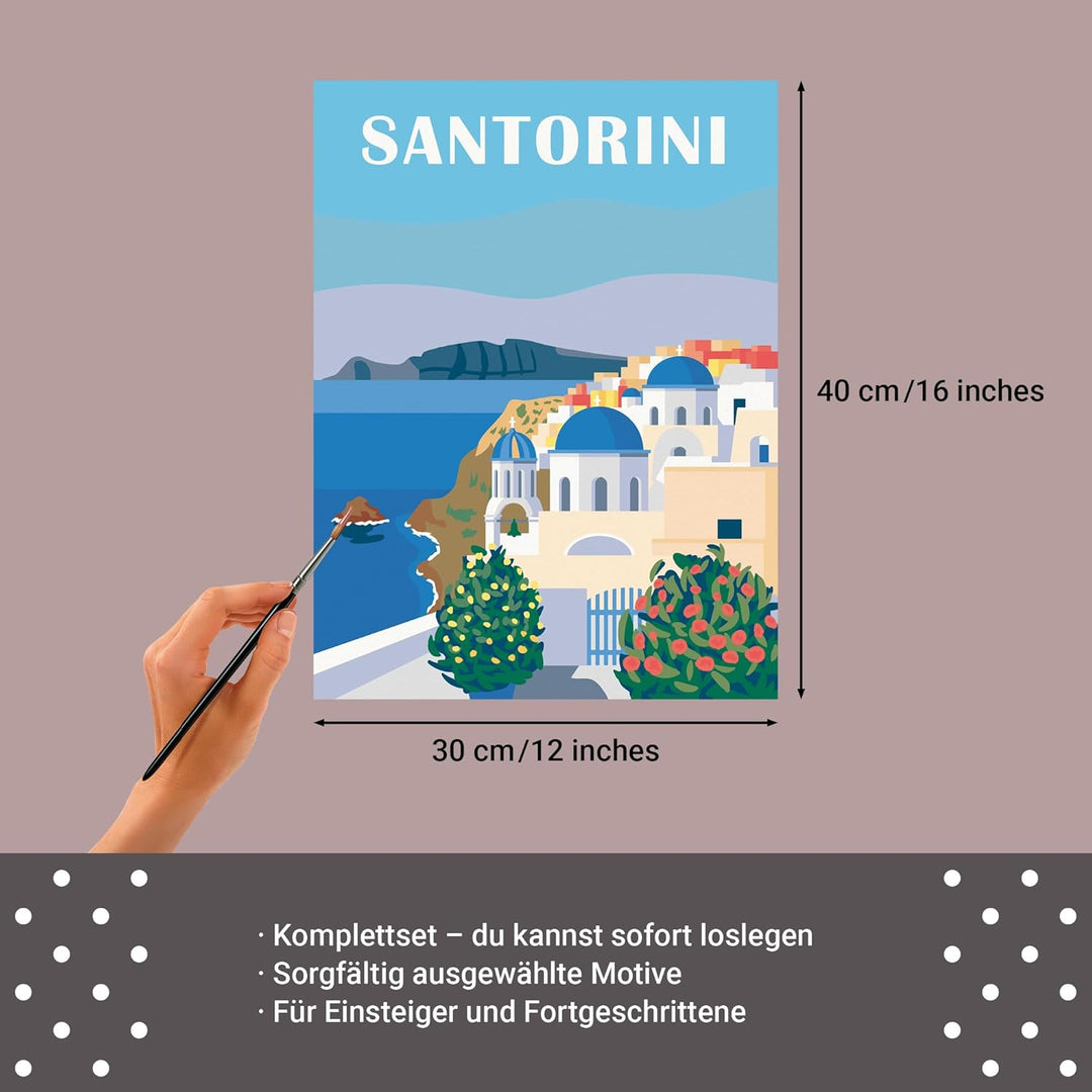 Ravensburger CreArt 23906 - Farbenfrohes Santorini - Malen nach Zahlen Erwachsene, DIY Malset mit Pi