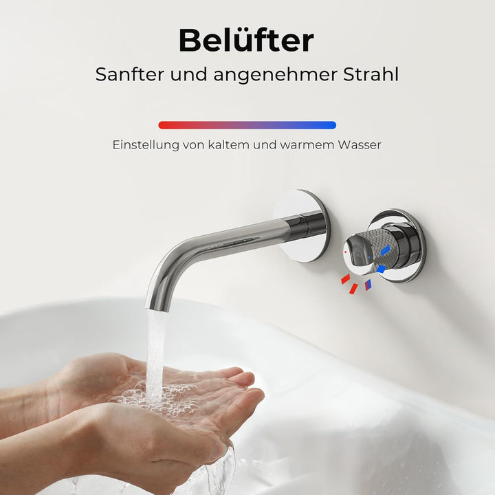 EMKE Waschtischarmatur Unterputz für Wandmontage, Wasserhahn Bad Unterputz, Mischbatterie Waschbecke