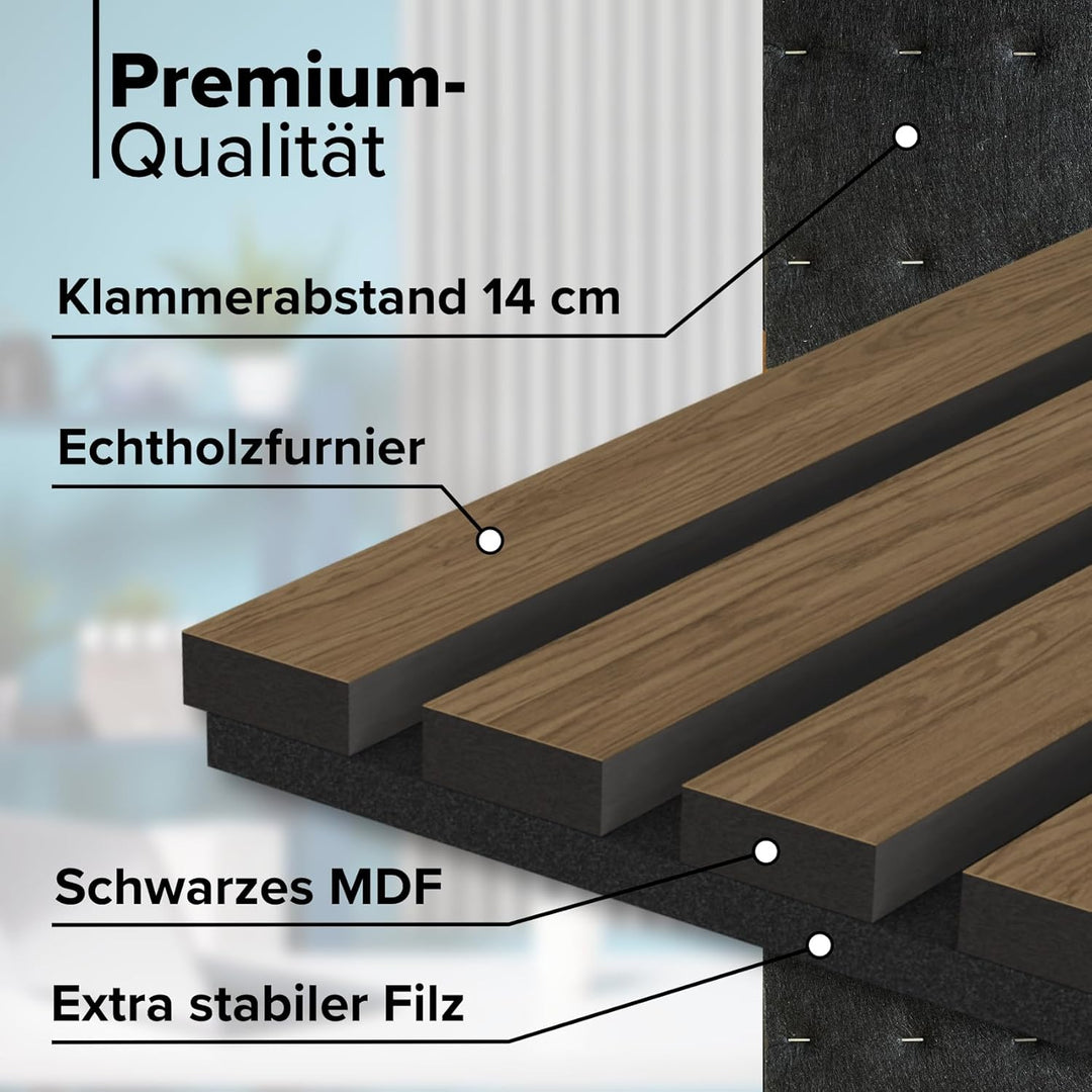 HEXIM Akustikpaneele 2 Stück 140x30cm Holz Grande - Wandpaneele Platten Lamellen Holzpaneele Echthol
