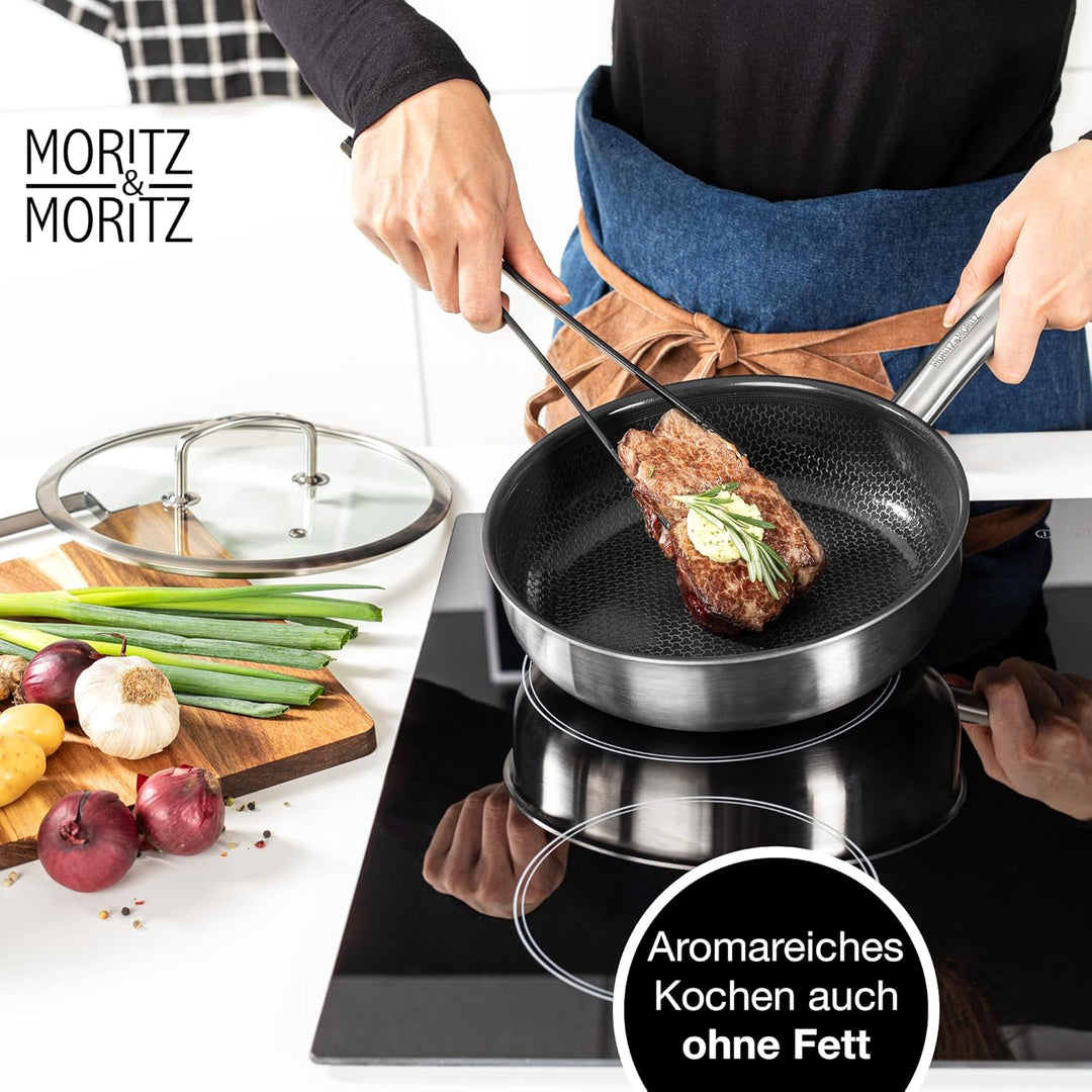 Moritz & Moritz Edelstahlpfanne mit Deckel 24cm und Keramikbeschichtung der neuesten Generation - fü