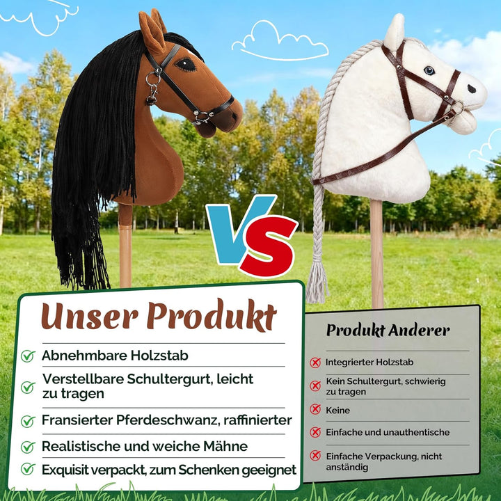 Hobby Horse, A3 Kopfgrösse Steckenpferd Kinder, Hobby Horsing mit Weichem Plüschhalfter, Fliessendem