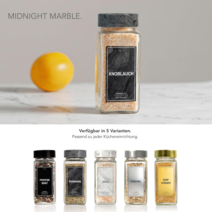 Greeano Gewürzgläser Set [24 x 120ml] mit 300 Gewürzetiketten [DE] - Gewürzgläser eckig mit Streuein