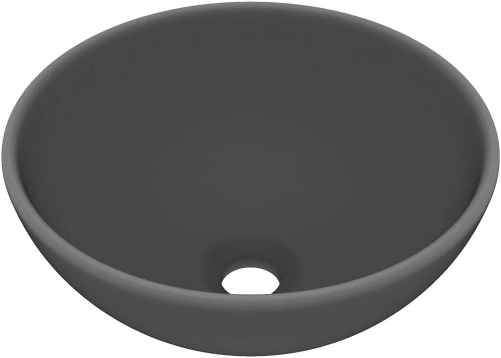 HOMIUSE Luxus-Waschbecken Rund Matt Dunkelgrau 32,5x14 cm Keramik Waschbecken Waschtisch Aufsatzwasc