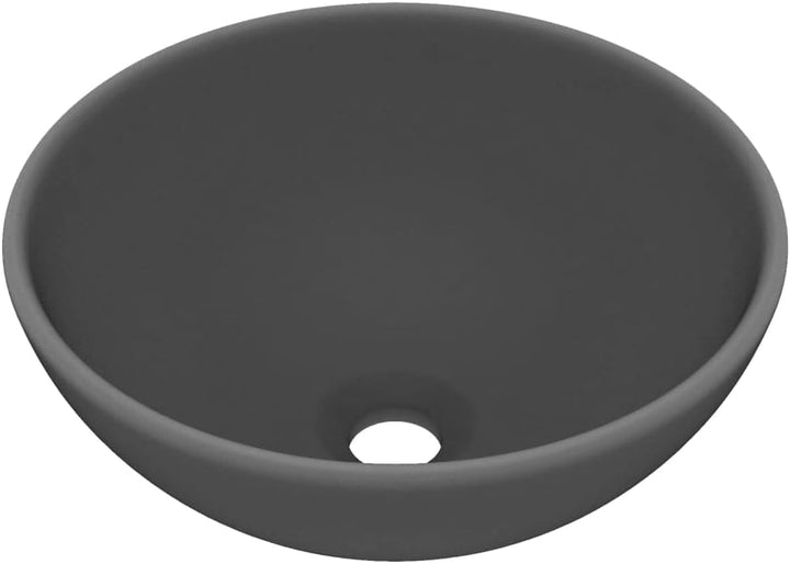 HOMIUSE Luxus-Waschbecken Rund Matt Dunkelgrau 32,5x14 cm Keramik Waschbecken Waschtisch Aufsatzwasc