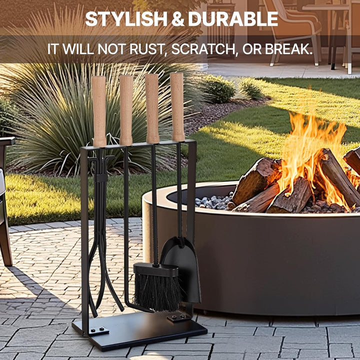 Amagabeli 5 Stück 25.2"(64cm) Kaminwerkzeuge Sets Silber Schmiedeeisen Kaminzubehör Indoor für Holzs