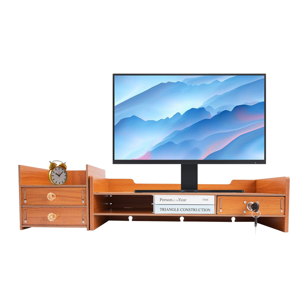 Kaichenyt Monitorständer, Bildschirm Ständer Holz Material Mit Schubladen 2 Ebenen Grosser Computer