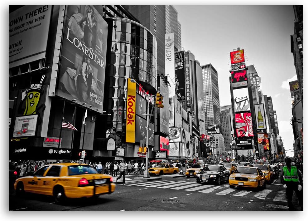 Wandbild XXL Times Square Deko Kunst Bilder schwarz-weiss 120x80 cm Deko Paneel 120x80 cm schwarz-we