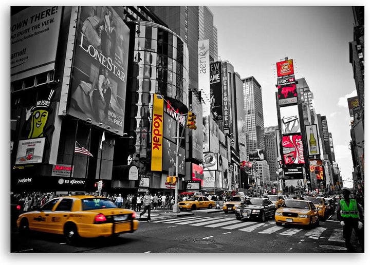 Wandbild XXL Times Square Deko Kunst Bilder schwarz-weiss 120x80 cm Deko Paneel 120x80 cm schwarz-we