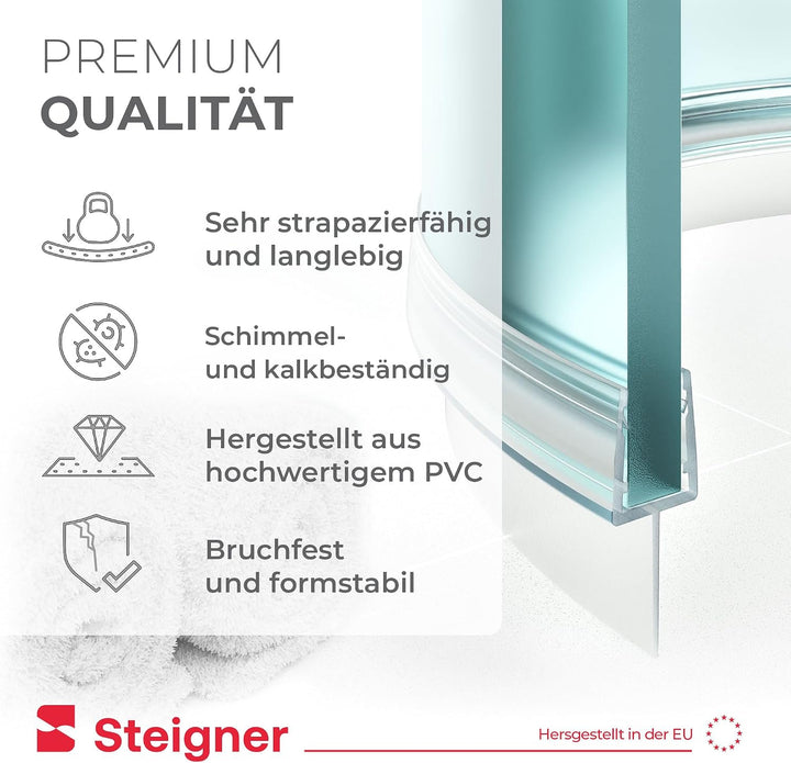 STEIGNER Duschdichtung, 120cm, Glasstärke 6/7/ 8 mm, Vorgebogene PVC Ersatzdichtung für Runddusche,