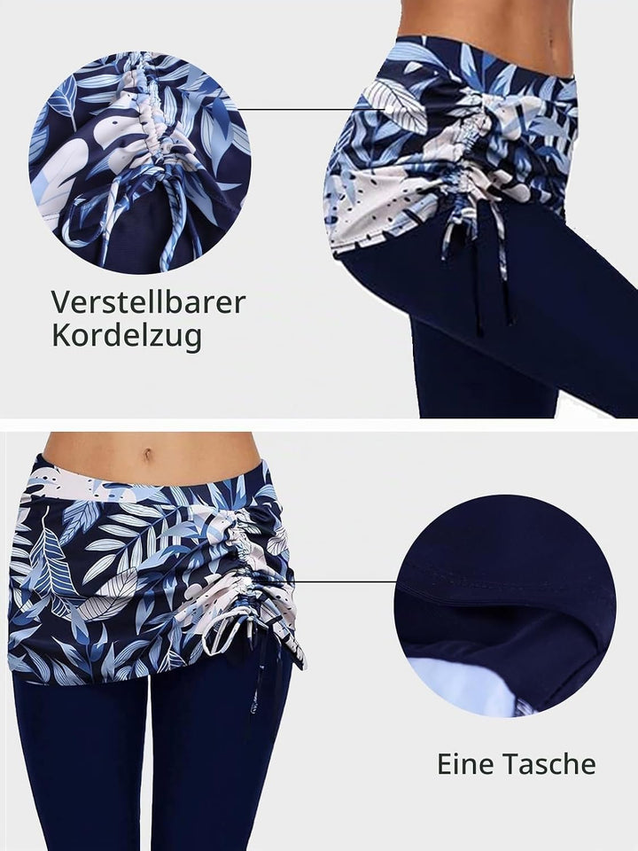 Ecupper Badehose Damen Lang Schwimmhose Capri Badeleggings Mit Rock Schwimm S Dunkelblau, S Dunkelbl