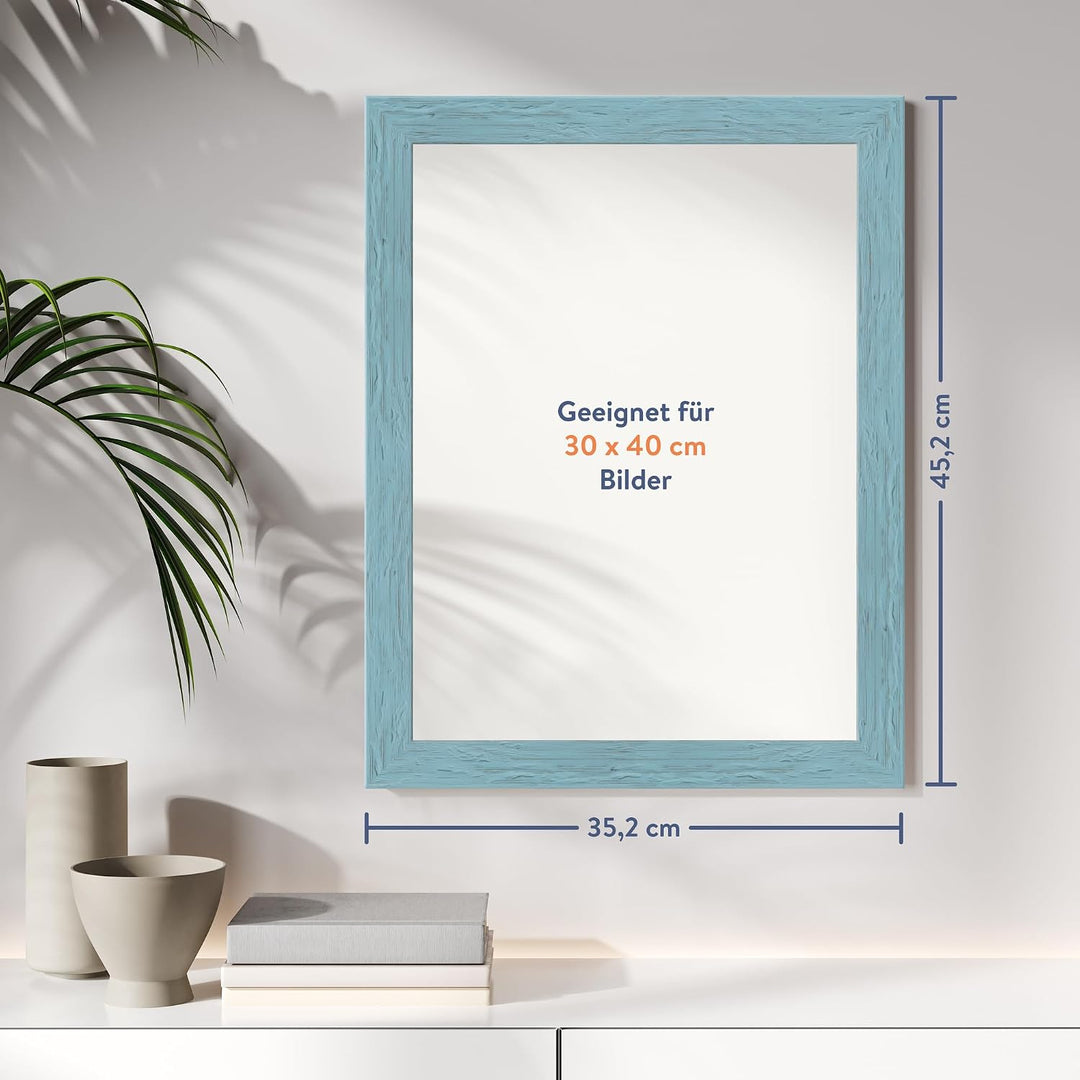 WANDStyle Bilderrahmen Strandhaus Stil 30x40cm I Farbe: Blau I Fotorahmen I rustikaler Holzbilderrah