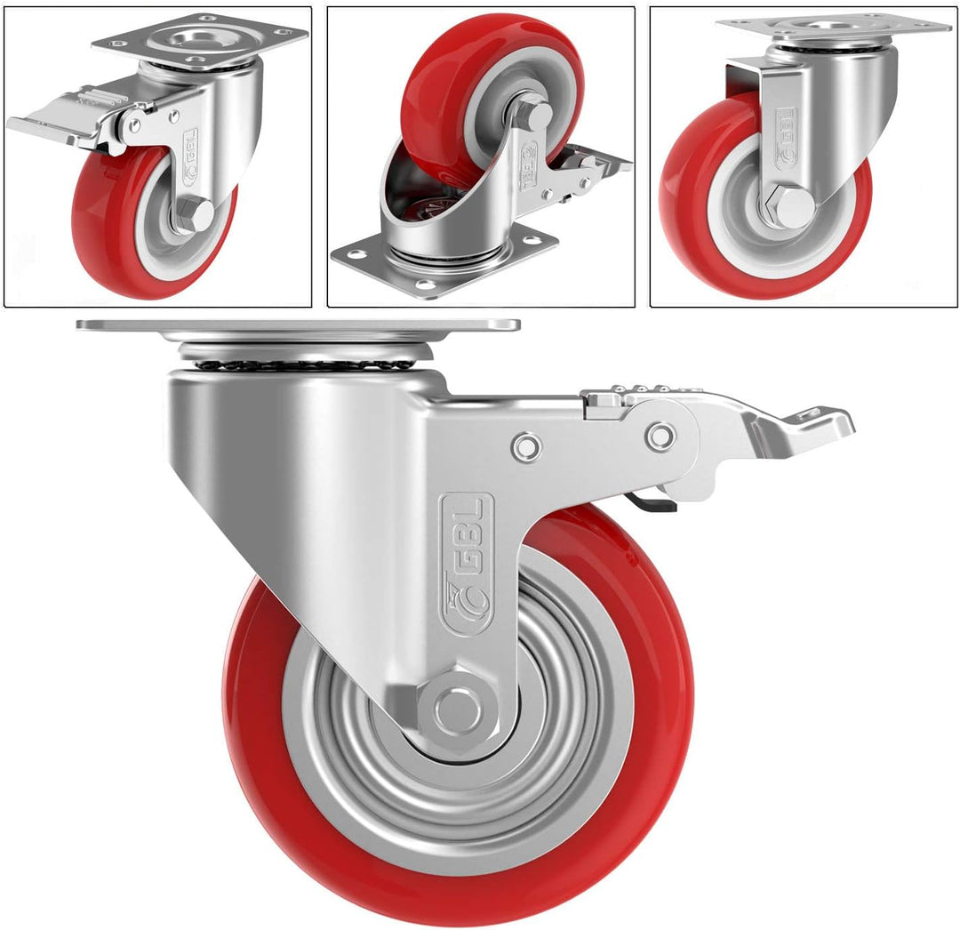 GBL Möbelrollen Schwerlast mit 2 Bremsen + Schrauben - 125mm 800KG - 4 Lenkrollen gross ohne Möbel B