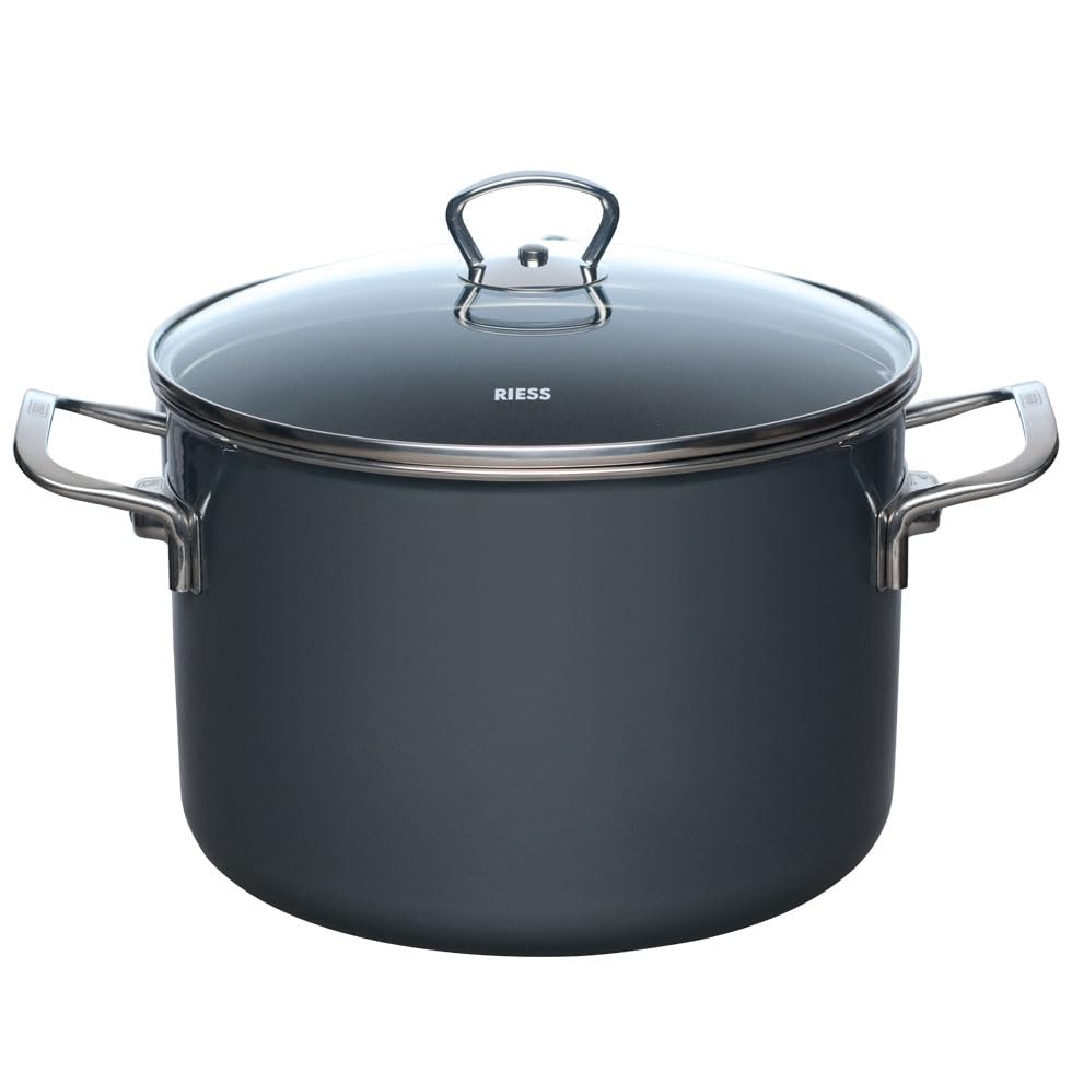 Riess, 0706-003, Topf mit Glasdeckel Ø 24cm, DARK GREY, Emaille, Vol. (rec.): 6,2 Liter, Made in Öst