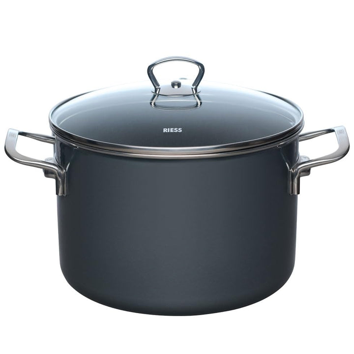 Riess, 0706-003, Topf mit Glasdeckel Ø 24cm, DARK GREY, Emaille, Vol. (rec.): 6,2 Liter, Made in Öst