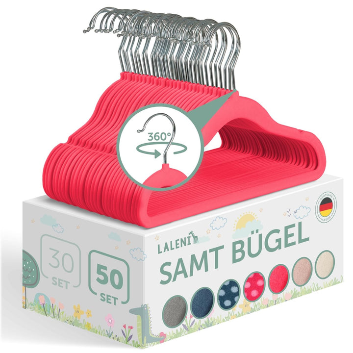 Laleni Kinderkleiderbügel 50 Stück mit Samtbezug - platzsparende Kleiderbügel Kinder - 360° drehbare