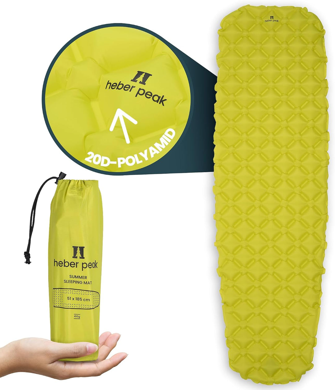 ConiferHe. Sleeping Mat Isomatte Ultraleicht 187x57cm, 410g – Schlafmatte aufblasbar für Camping, Ou