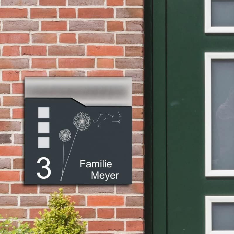 Zalafino Briefkasten mit Name und Hausnummer in anthrazit – individualisierbarer Design- aus pulverb