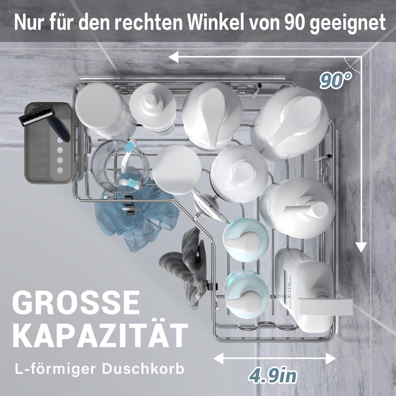 FINIBO Duschablage Ohne Bohren, 2 Stück Selbstklebend Eckregal Badezimmer Organizer, Duschregal Edel