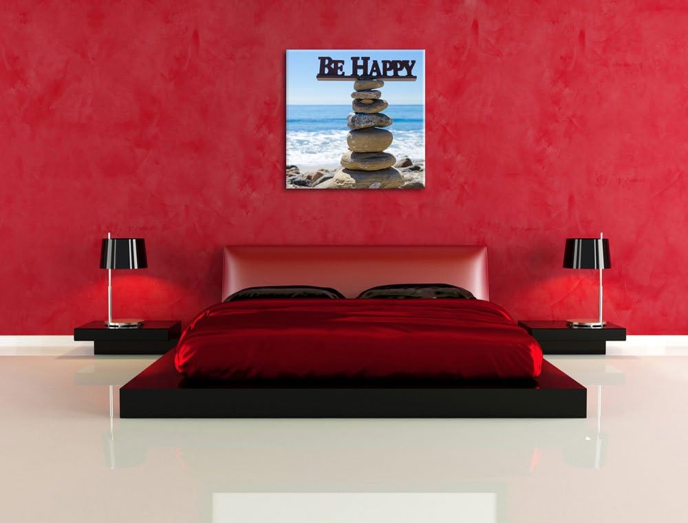 Pixxprint Steinturm bei Happy am Strand, Format: 70x70 auf Leinwand, 70x70