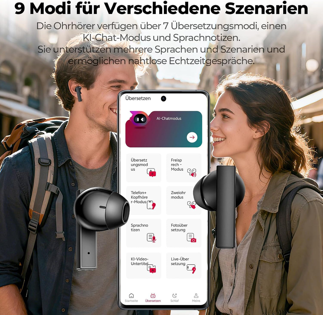NE40 KI Übersetzer Kopfhörer, 134 Echtzeit Sprachübersetzer Kopfhörer & 9 Modi - Bluetooth 6.0 Übers