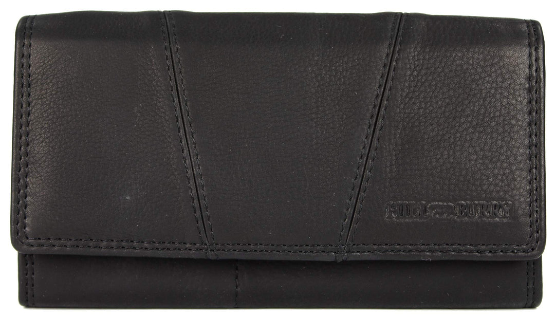 Vintage Leder Damen Geldbörse Portemonnaie Geldbeutel Portmonee aus weichem Leder mit RFID in schwar