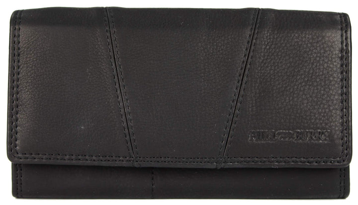 Vintage Leder Damen Geldbörse Portemonnaie Geldbeutel Portmonee aus weichem Leder mit RFID in schwar