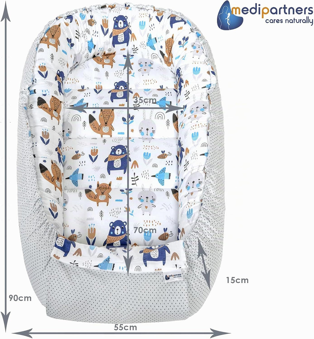 Medi Partners Babynest Kuschelnest Babynestchen 100% Baumwolle Nestchen Reisebett für Babys Säugling