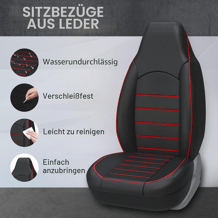 AUTOYOUTH Sitzbezüge Auto Vordersitze Universal Auto-Schonbezüge PU-Leder Sitzschoner Schwarz rot fü