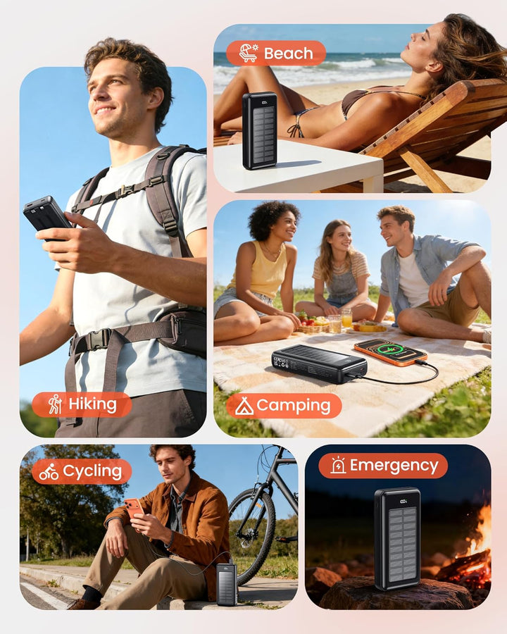 Solar Powerbank 27000mAh, Power Bank mit 2 Kabeln, 22,5W Schnelllade Powerbank Tragbares Ladegerät g