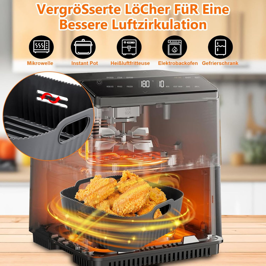 23CM Silikonform für Heissluftfritteuse, 2PCS Airfryer Zubehör XXL Silikon Backform für COSORI 6,4L,