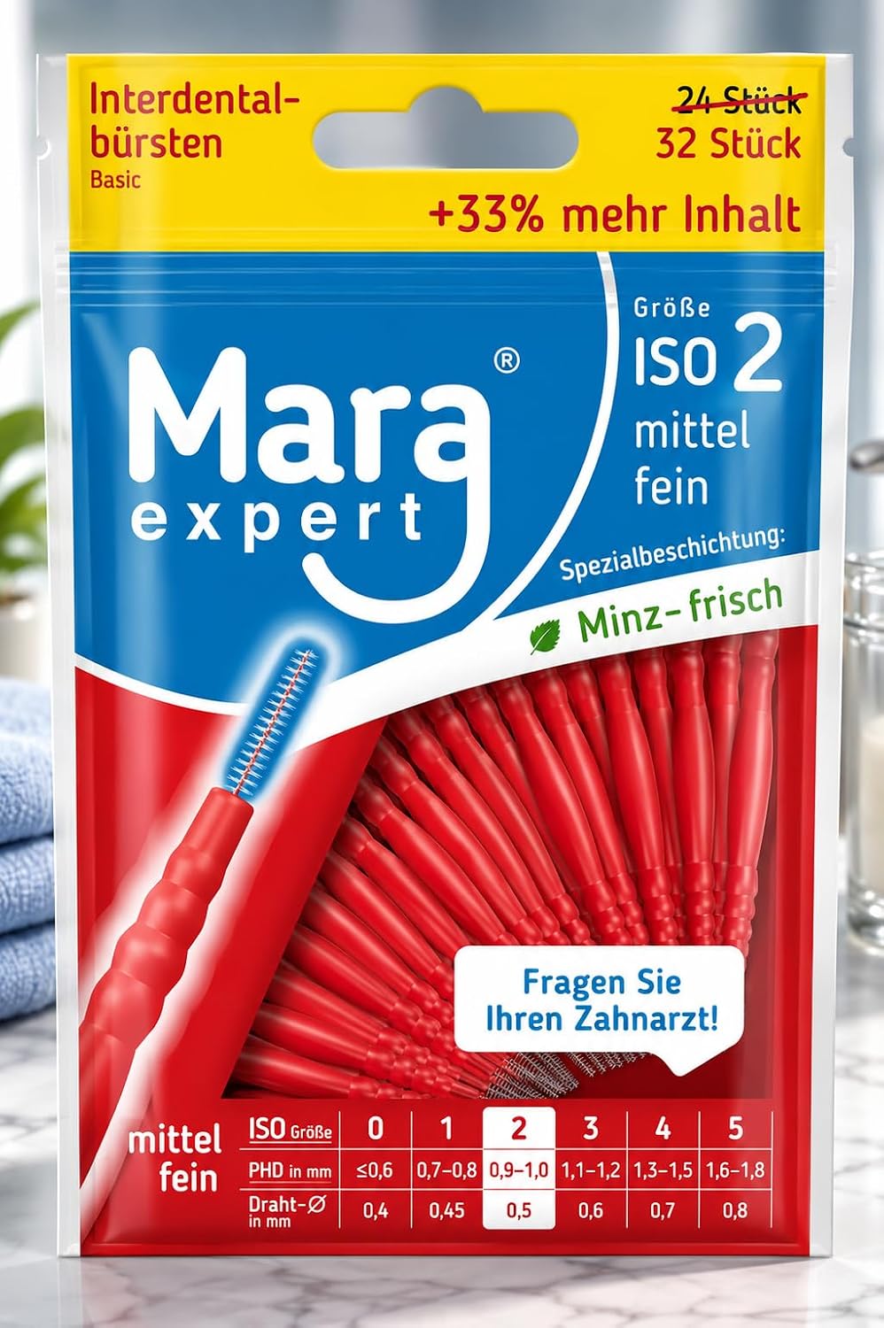 Interdentalbürsten – Bürsten für Zahnzwischenräume von MARA EXPERT | 0,5 mm ISO 2 fein | 6x32Interde