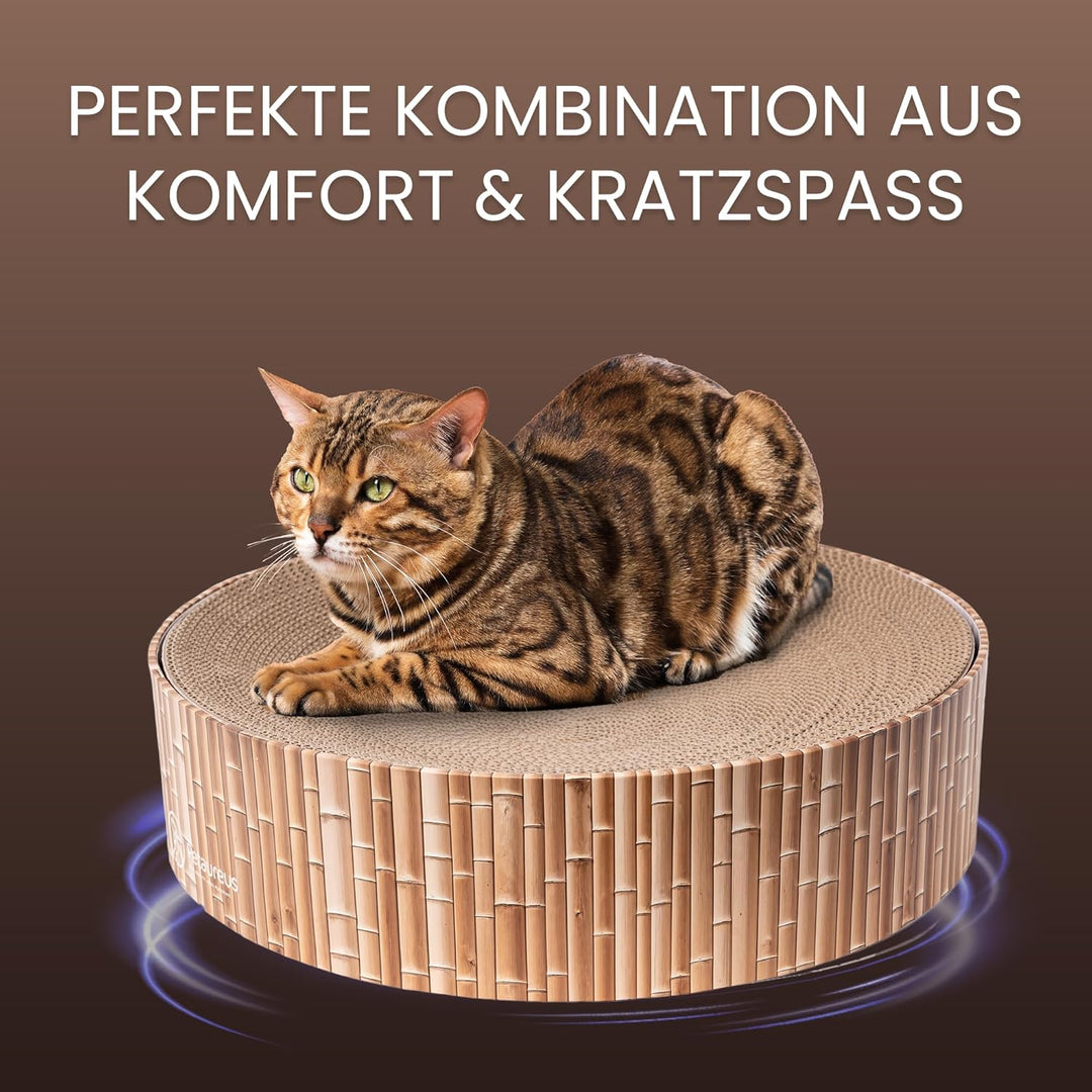 Katzen Kratzmöbel Zylinder mit Inlay | Stilvoll & nachhaltig | Ø 40 cm | Kratzbrett aus recyceltem K