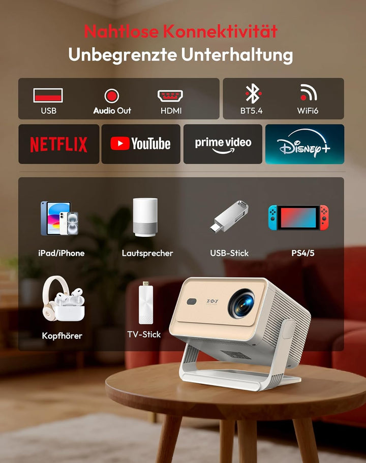Smart Beamer N6 Pro: Kompatibel mit Netflix& Autofokus mit 4K-Unterstützung und 1080P Full HD, WiFi