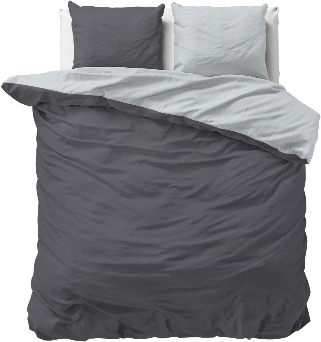 Sleeptime 100% Baumwolle Bettwäsche 200cm x 200cm Grau/Anthrazit - weich & bügelfrei Bettbezüge mit