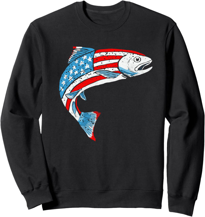 Retro American Flag Trout Vintage Fly Fishing Graphic Design Sweatshirt