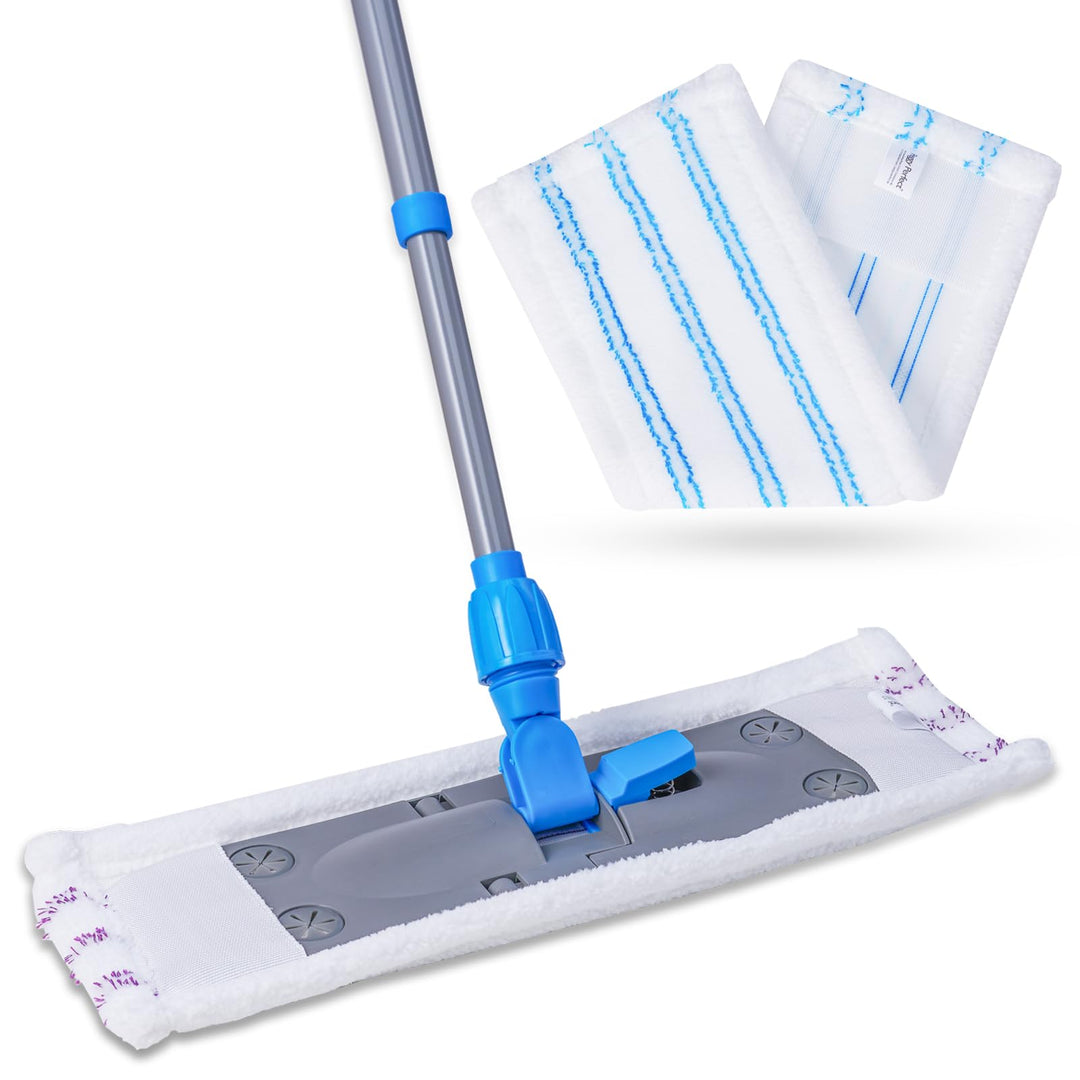 Wischmopp Bodenreiniger Bodenwischer +2 Bezüge Mikrofaser Mopp + Teleskopstiel Bodenwischer mit 2 Be