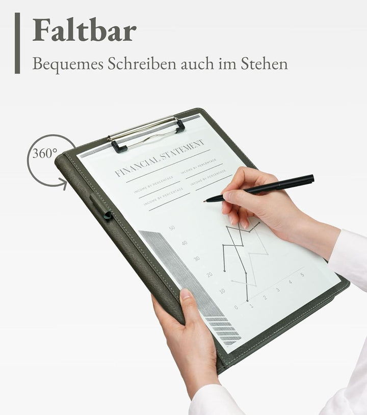 Mymazn Klemmbrett A4 mit Deckel, Mappe A4 Schreibmappe Klemmbrettmappe, PU-Leder Konferenzmappe A4 m
