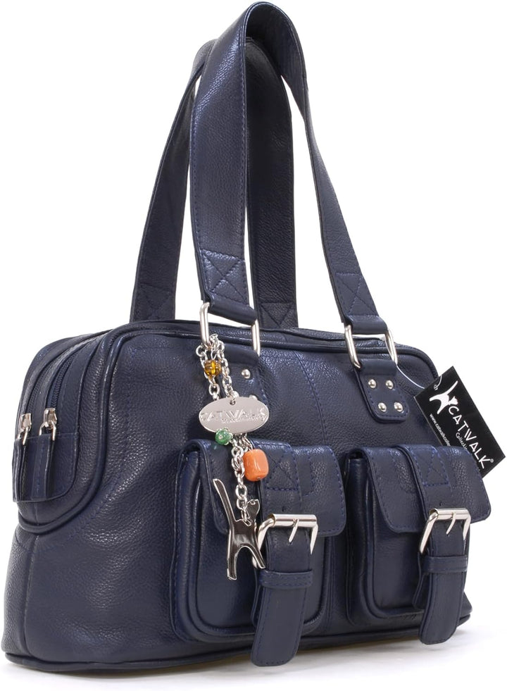 Catwalk Collection Handbags - Damen Leder Henkeltasche - Handtasche Mittelgross mit Viele Fächer - C