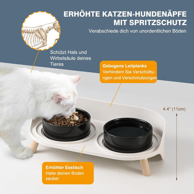 Katzen Napfset Katzennapf Erhöht Keramik - Doppelt Katzennäpfe mit Rutschfestem Ständer und Spritzsc
