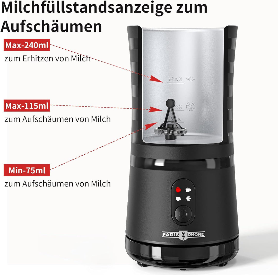 PARIS RHÔNE Milchaufschäumer Elektrisch, Milchschaum wie Barista für Latte Macchiato & Cappuccino, H