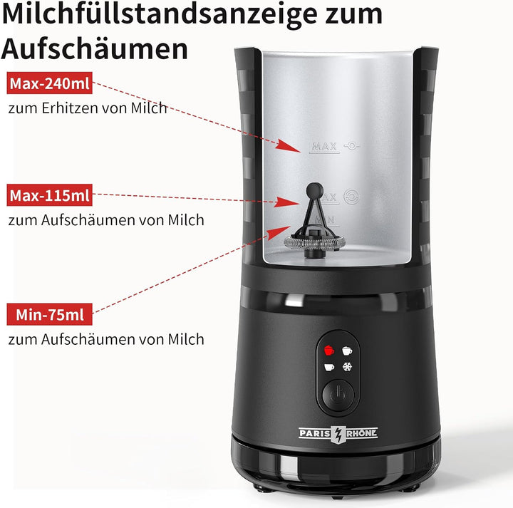 PARIS RHÔNE Milchaufschäumer Elektrisch, Milchschaum wie Barista für Latte Macchiato & Cappuccino, H