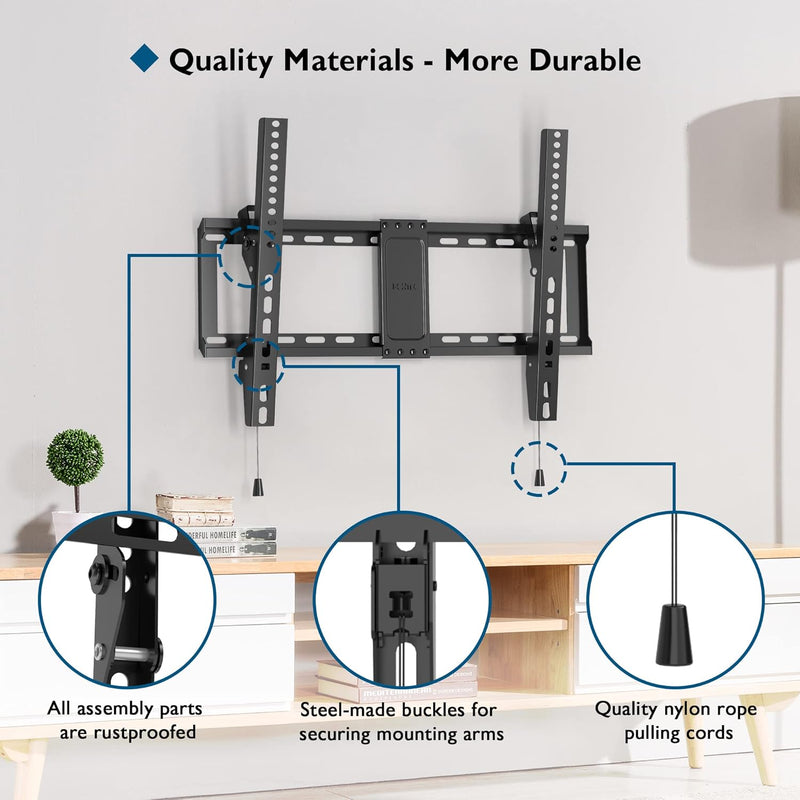 BONTEC TV Wandhalterung, Neigbare Halterung für 37-82 Zoll Flach & Curved LED/LCD/OLED/Plasma Fernse